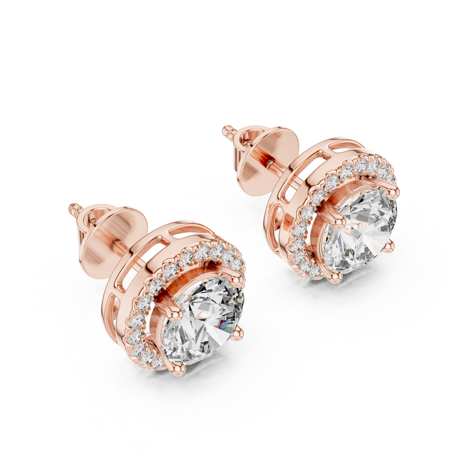 2.9ctw Round Diamond Classic Halo Stud Earrings - Yellow Gold