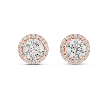 2.9ctw Round Diamond Classic Halo Stud Earrings - Yellow Gold