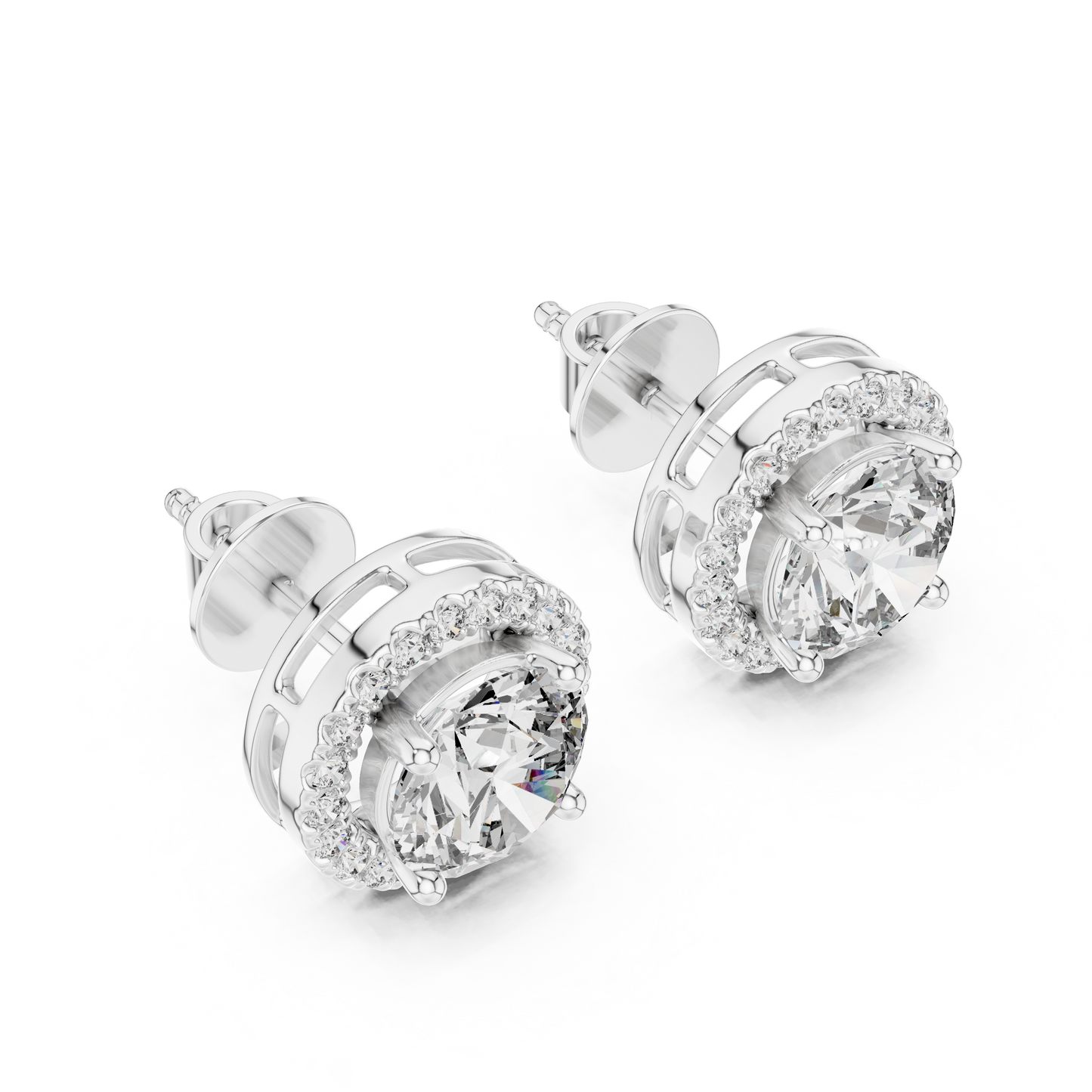 2.9ctw Round Diamond Classic Halo Stud Earrings - Yellow Gold