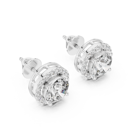 2.9ctw Round Diamond Classic Halo Stud Earrings - Yellow Gold