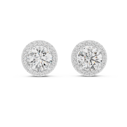 2.9ctw Round Diamond Classic Halo Stud Earrings - Yellow Gold