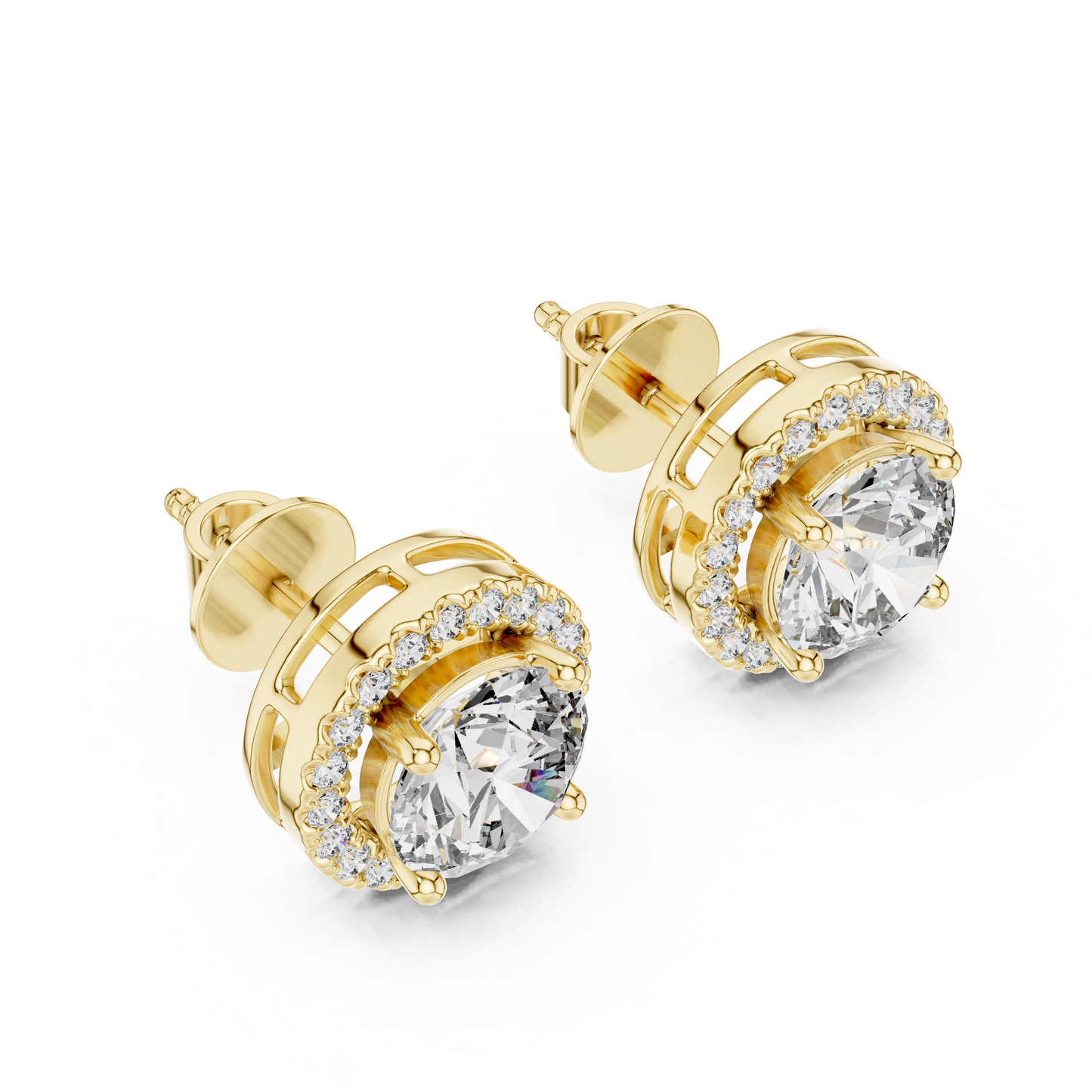 2.9ctw Round Diamond Classic Halo Stud Earrings - Yellow Gold