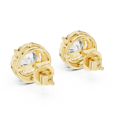 2.9ctw Round Diamond Classic Halo Stud Earrings - Yellow Gold