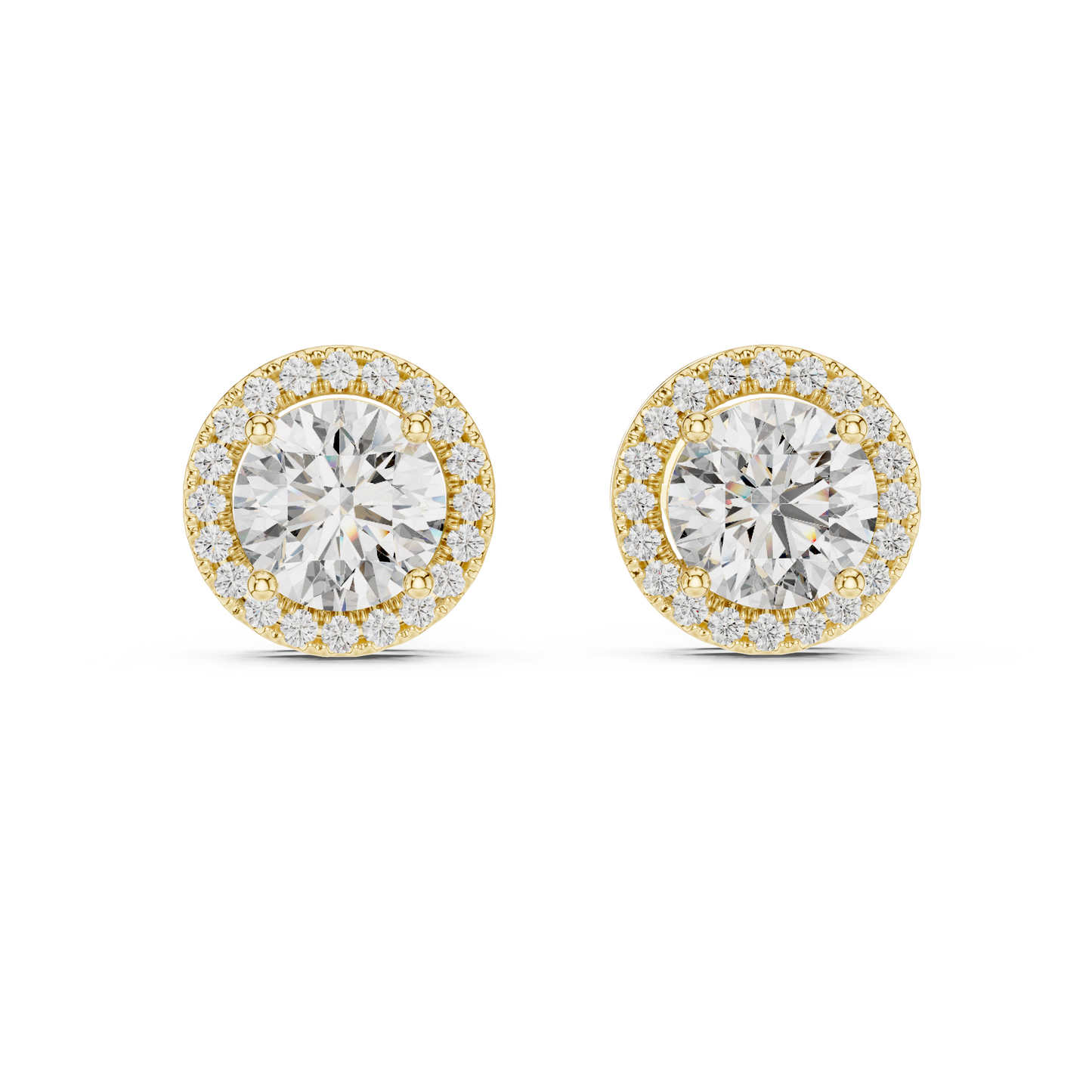 2.9ctw Round Diamond Classic Halo Stud Earrings - Yellow Gold
