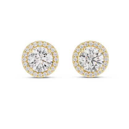 2.9ctw Round Diamond Classic Halo Stud Earrings - Yellow Gold