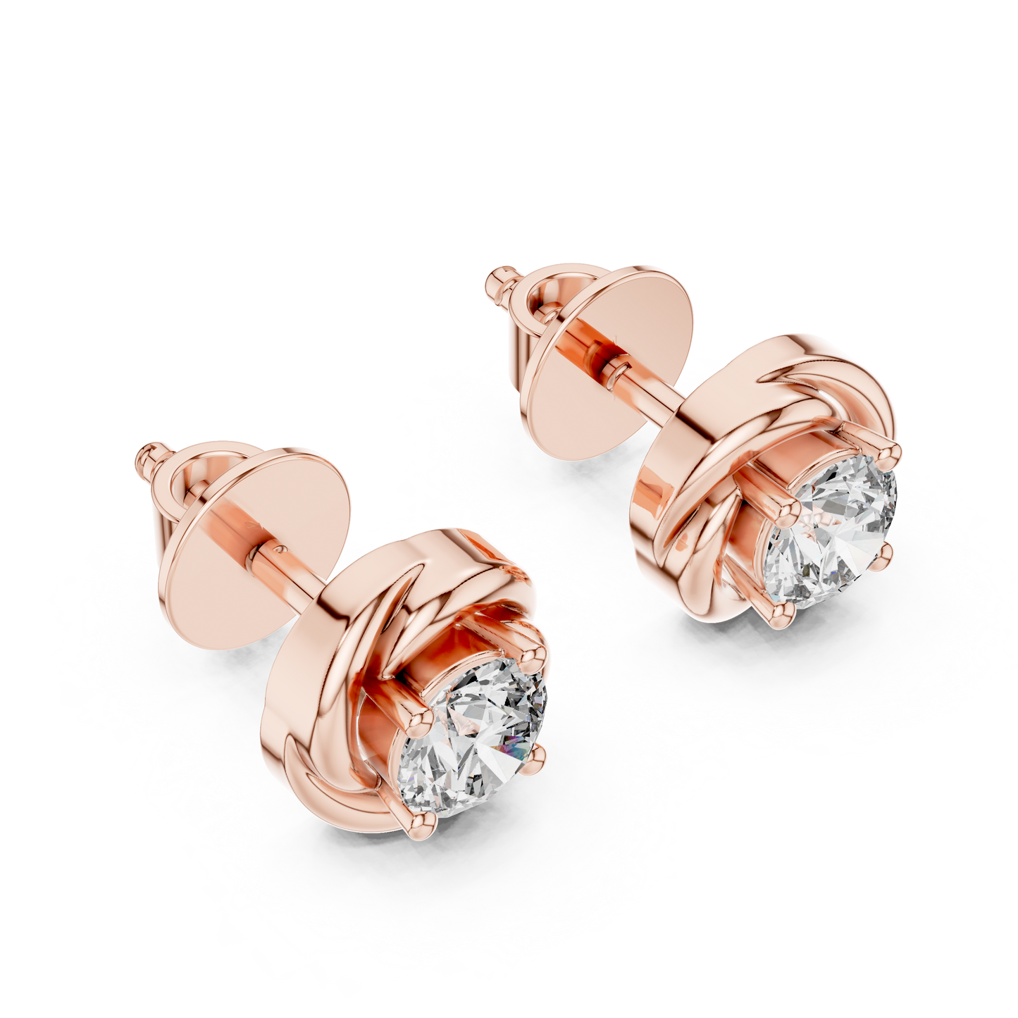 0.48ctw Round Diamond Braided Love Knot Stud Earrings - Solid Gold