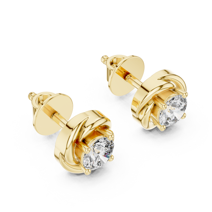 0.48ctw Round Diamond Braided Love Knot Stud Earrings - Solid Gold