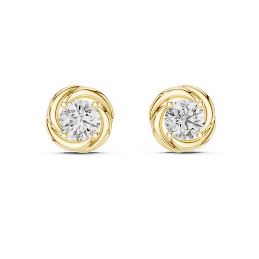 0.48 Carat Round Diamond Braided Love Knot Stud Earrings - Solid Gold