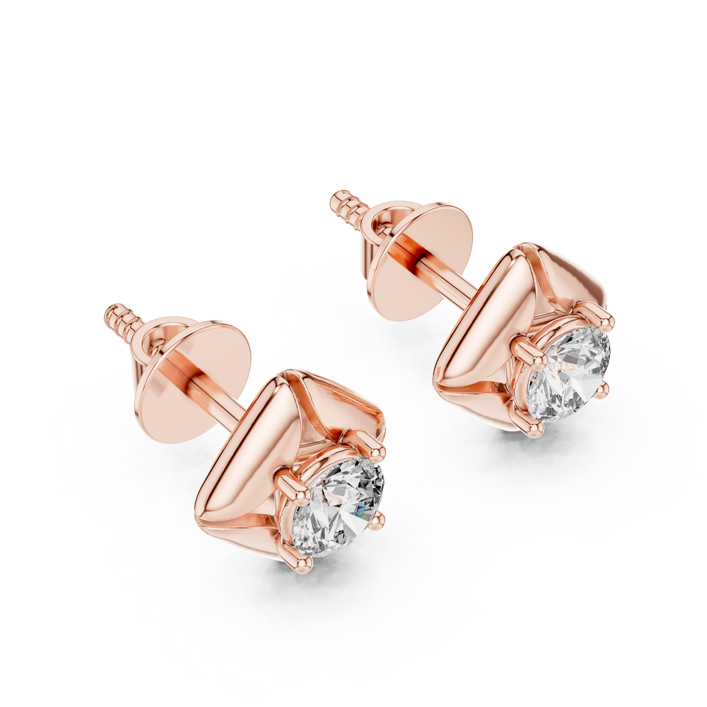 0.48ctw Round Diamond Architectural Cushion Kite Stud Earrings - Solid Gold
