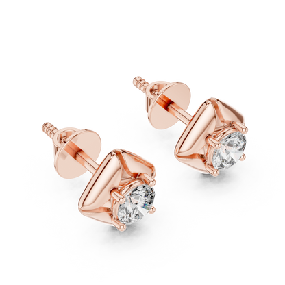 0.48ctw Round Diamond Architectural Cushion Kite Stud Earrings - Solid Gold