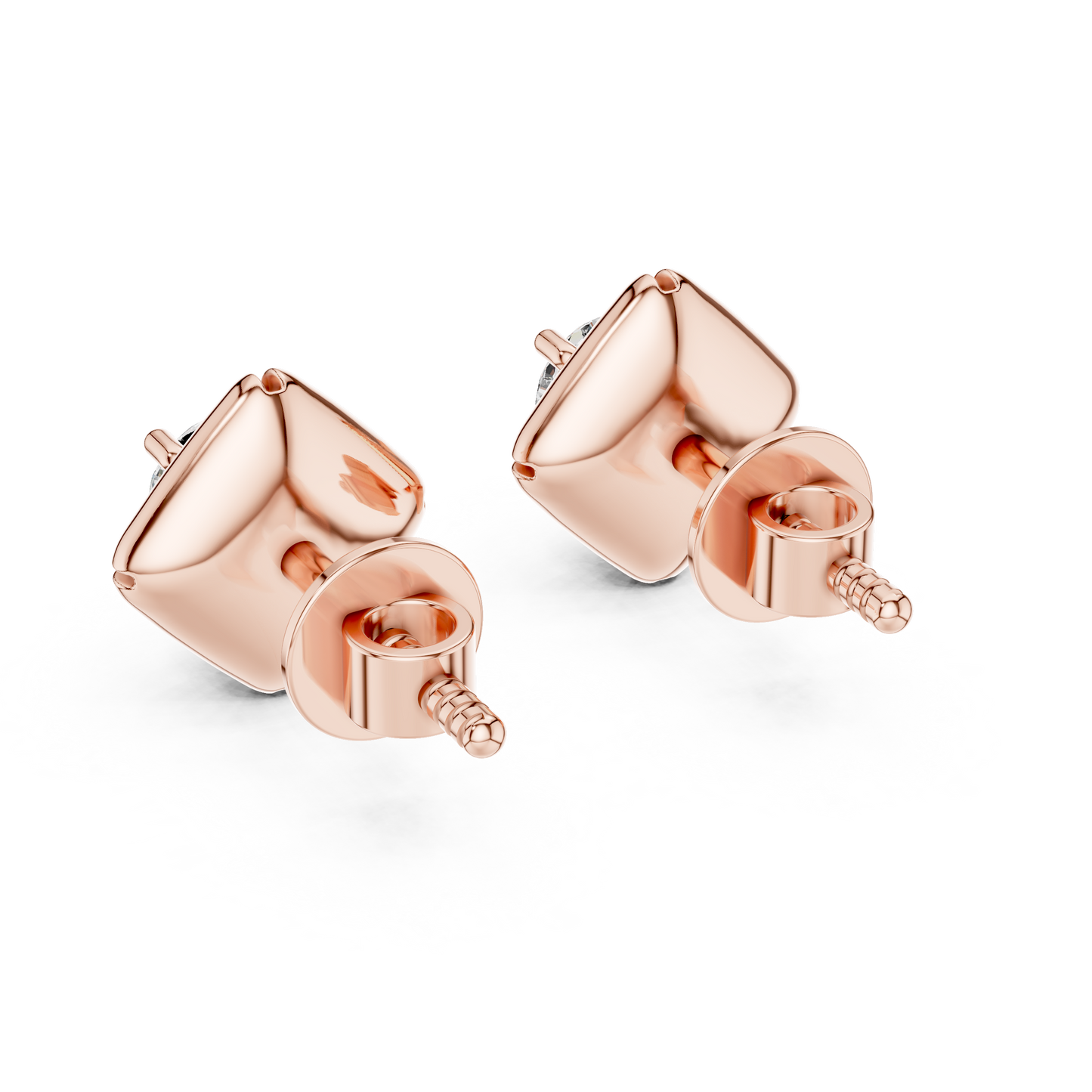 0.48ctw Round Diamond Architectural Cushion Kite Stud Earrings - Solid Gold