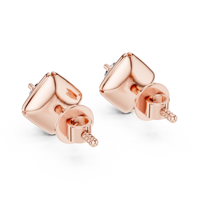 0.48ctw Round Diamond Architectural Cushion Kite Stud Earrings - Solid Gold