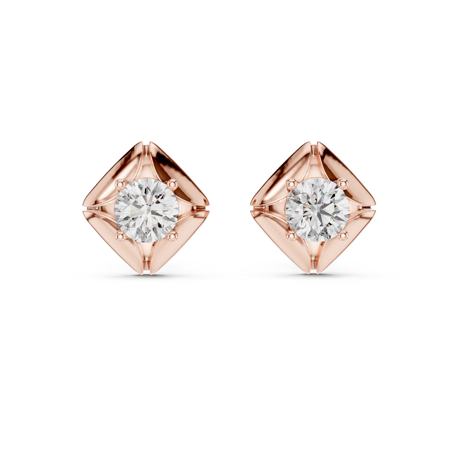 0.48ctw Round Diamond Architectural Cushion Kite Stud Earrings - Solid Gold