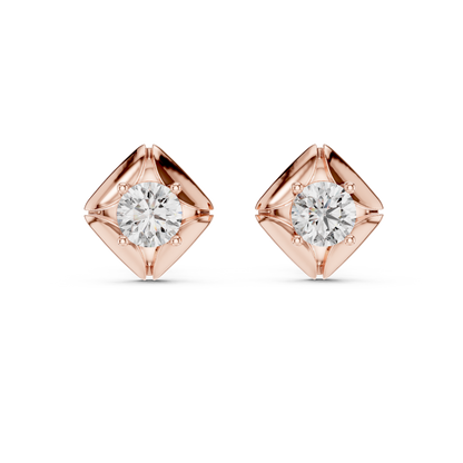 0.48ctw Round Diamond Architectural Cushion Kite Stud Earrings - Solid Gold