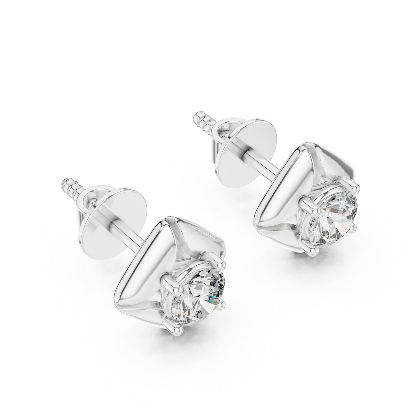 0.48ctw Round Diamond Architectural Cushion Kite Stud Earrings - Solid Gold