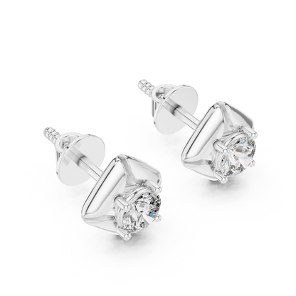 0.48ctw Round Diamond Architectural Cushion Kite Stud Earrings - Solid Gold