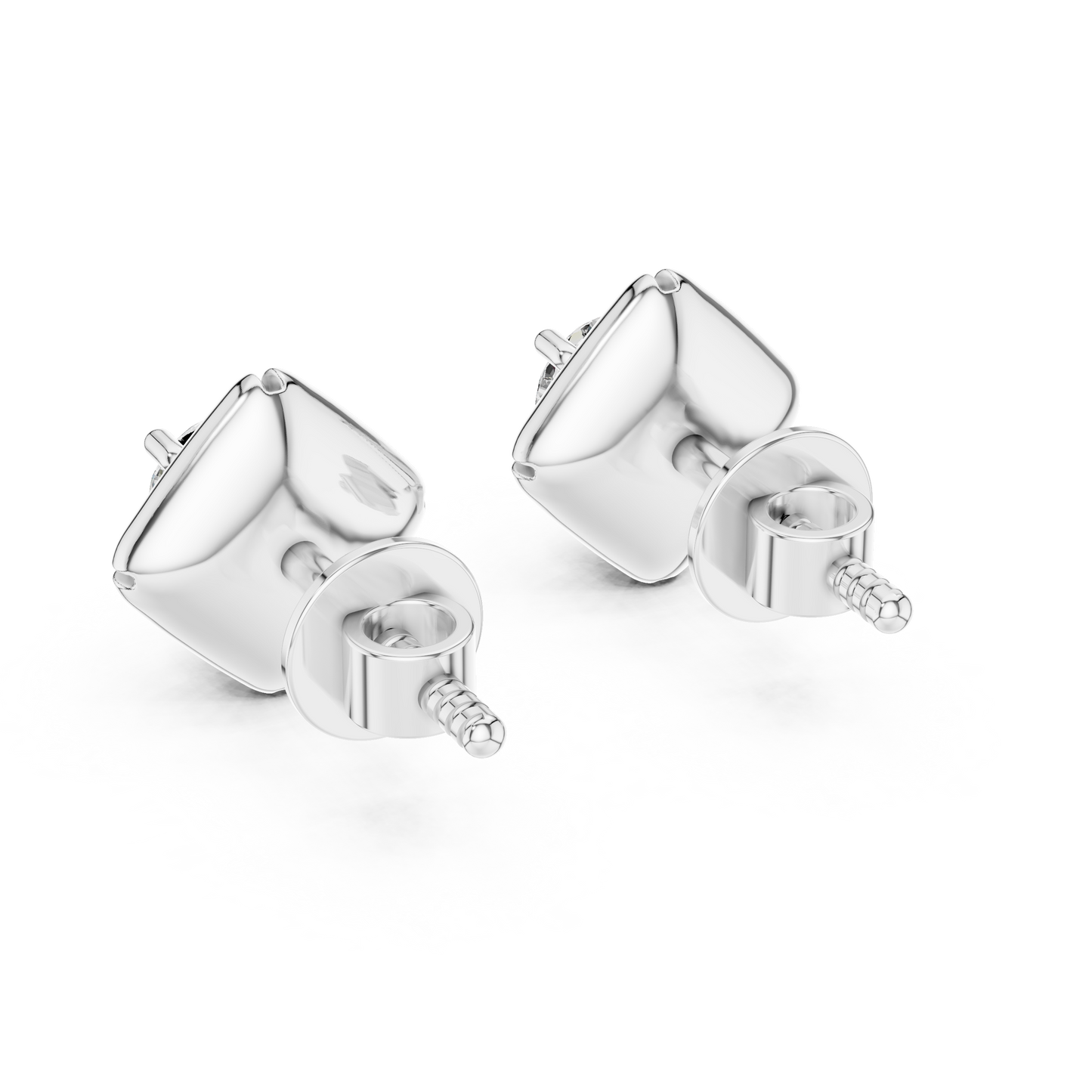 0.48ctw Round Diamond Architectural Cushion Kite Stud Earrings - Solid Gold