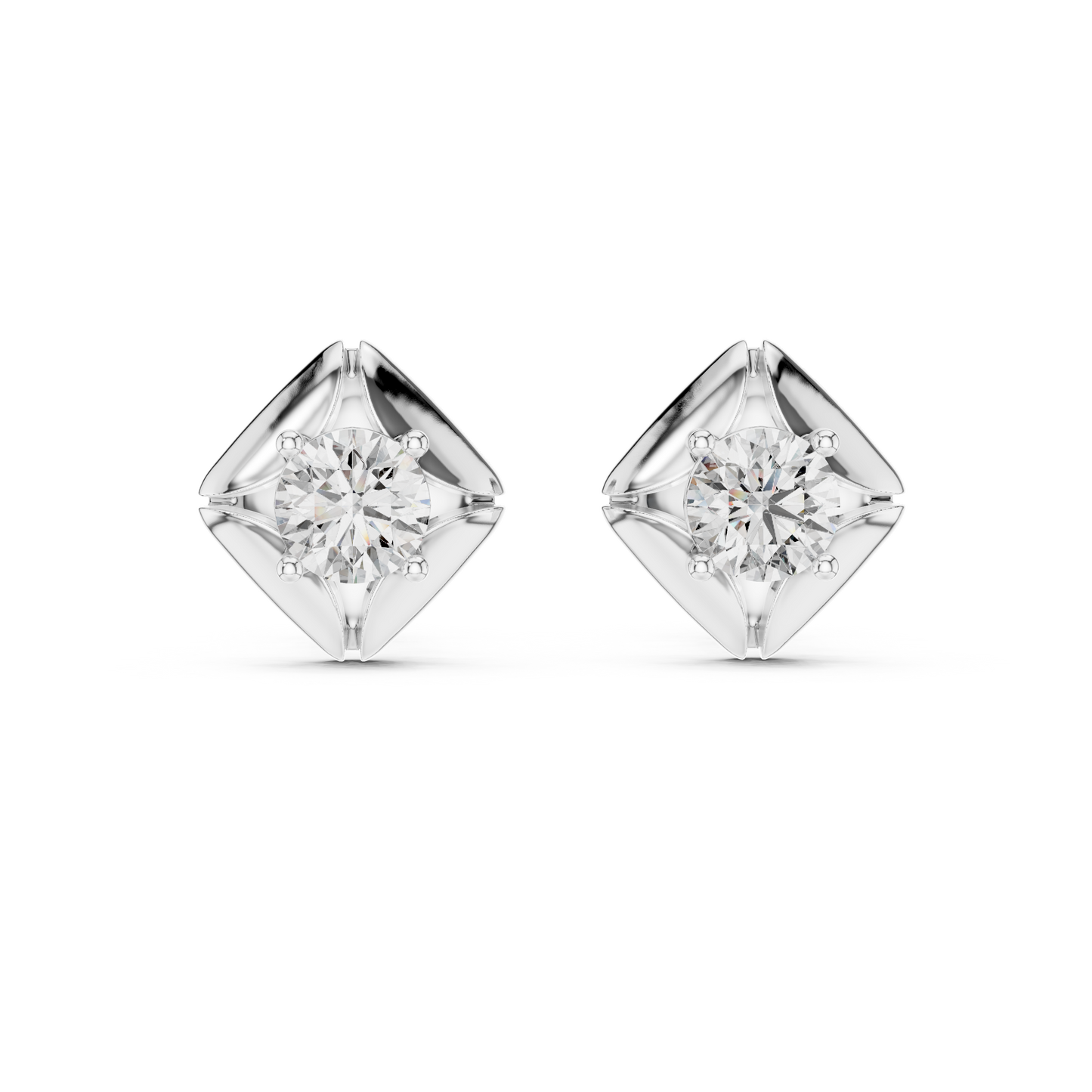 0.48ctw Round Diamond Architectural Cushion Kite Stud Earrings - Solid Gold
