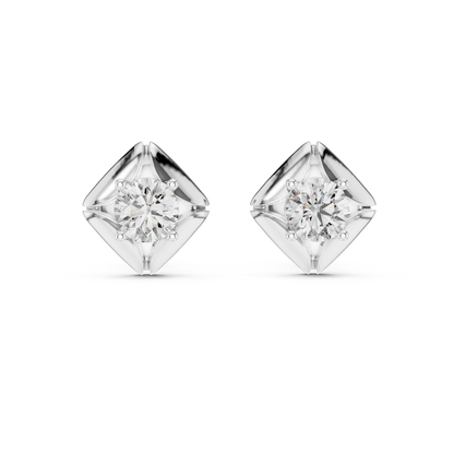 0.48ctw Round Diamond Architectural Cushion Kite Stud Earrings - Solid Gold