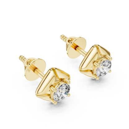 0.48ctw Round Diamond Architectural Cushion Kite Stud Earrings - Solid Gold