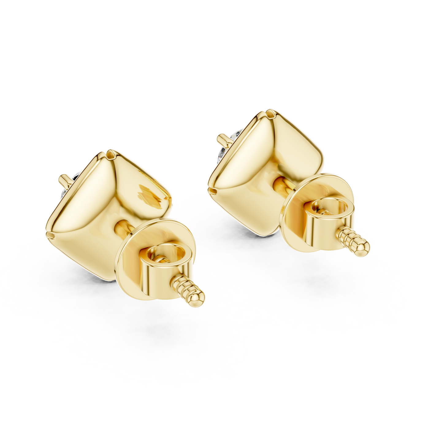 0.48ctw Round Diamond Architectural Cushion Kite Stud Earrings - Solid Gold