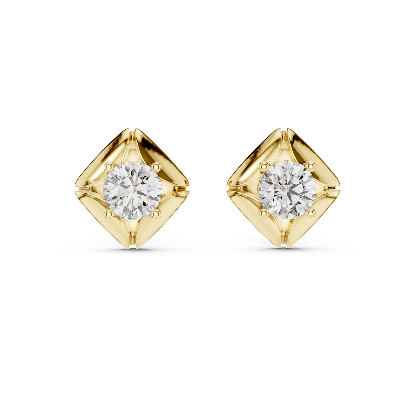 0.48ctw Round Diamond Architectural Cushion Kite Stud Earrings - Solid Gold