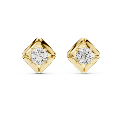 0.48ctw Round Diamond Architectural Cushion Kite Stud Earrings - Solid Gold
