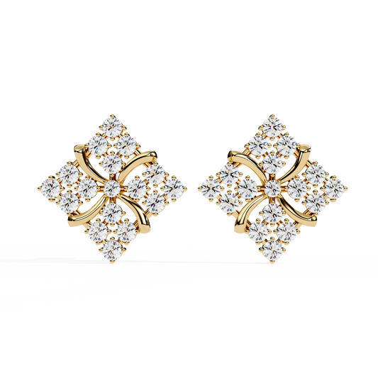 Radiant Quatro-Cluster Diamond Stud Earrings In Gold - 0.77 Ct