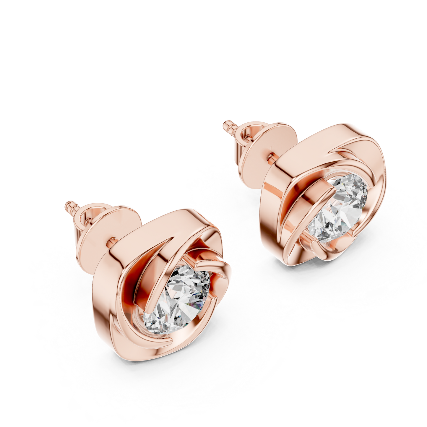 1.8ctw Round Diamond Cushion Twist Love Knot Stud Earrings - Solid Gold