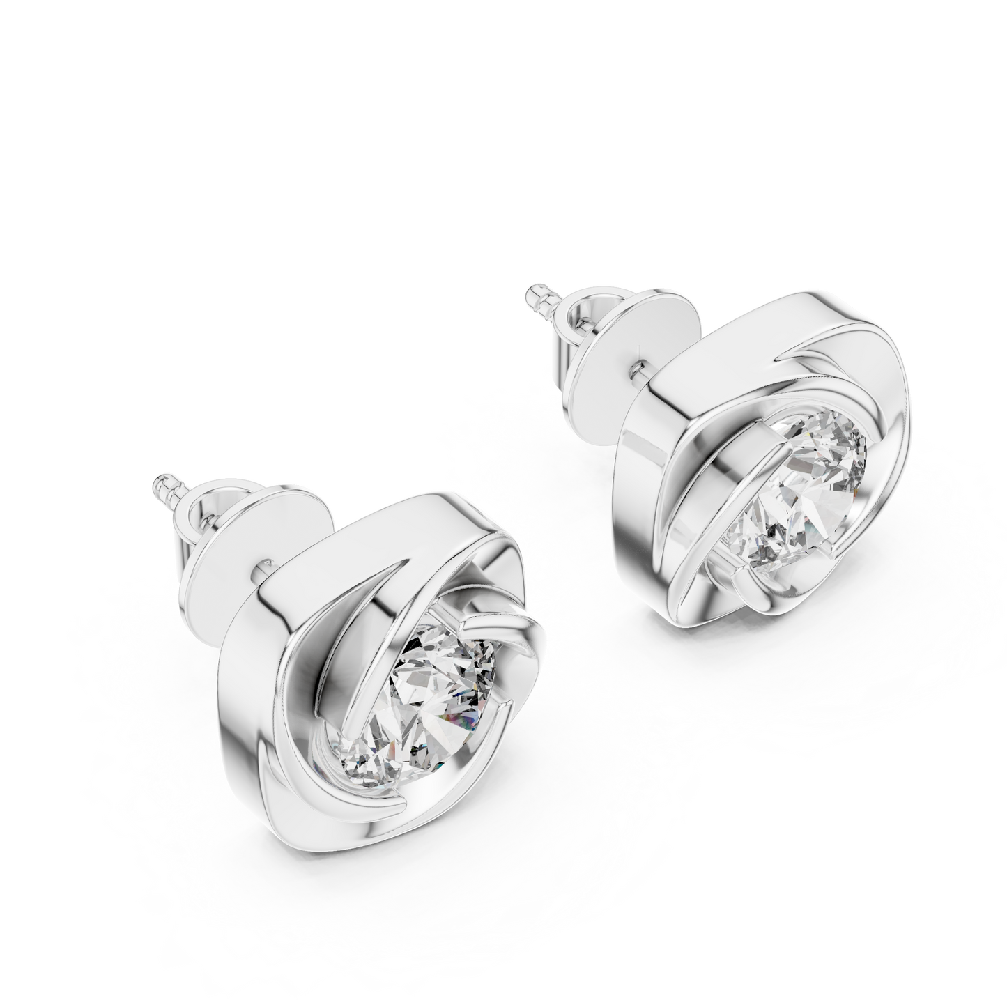 1.8ctw Round Diamond Cushion Twist Love Knot Stud Earrings - Solid Gold