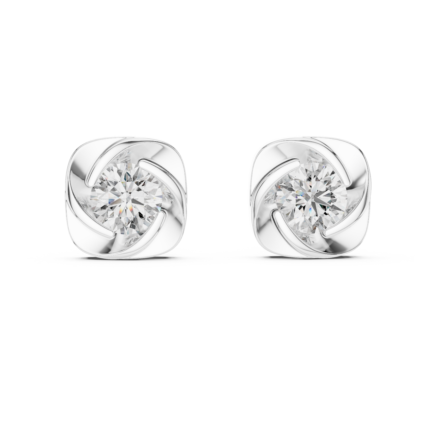 1.8ctw Round Diamond Cushion Twist Love Knot Stud Earrings - Solid Gold