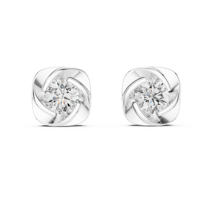 1.8ctw Round Diamond Cushion Twist Love Knot Stud Earrings - Solid Gold