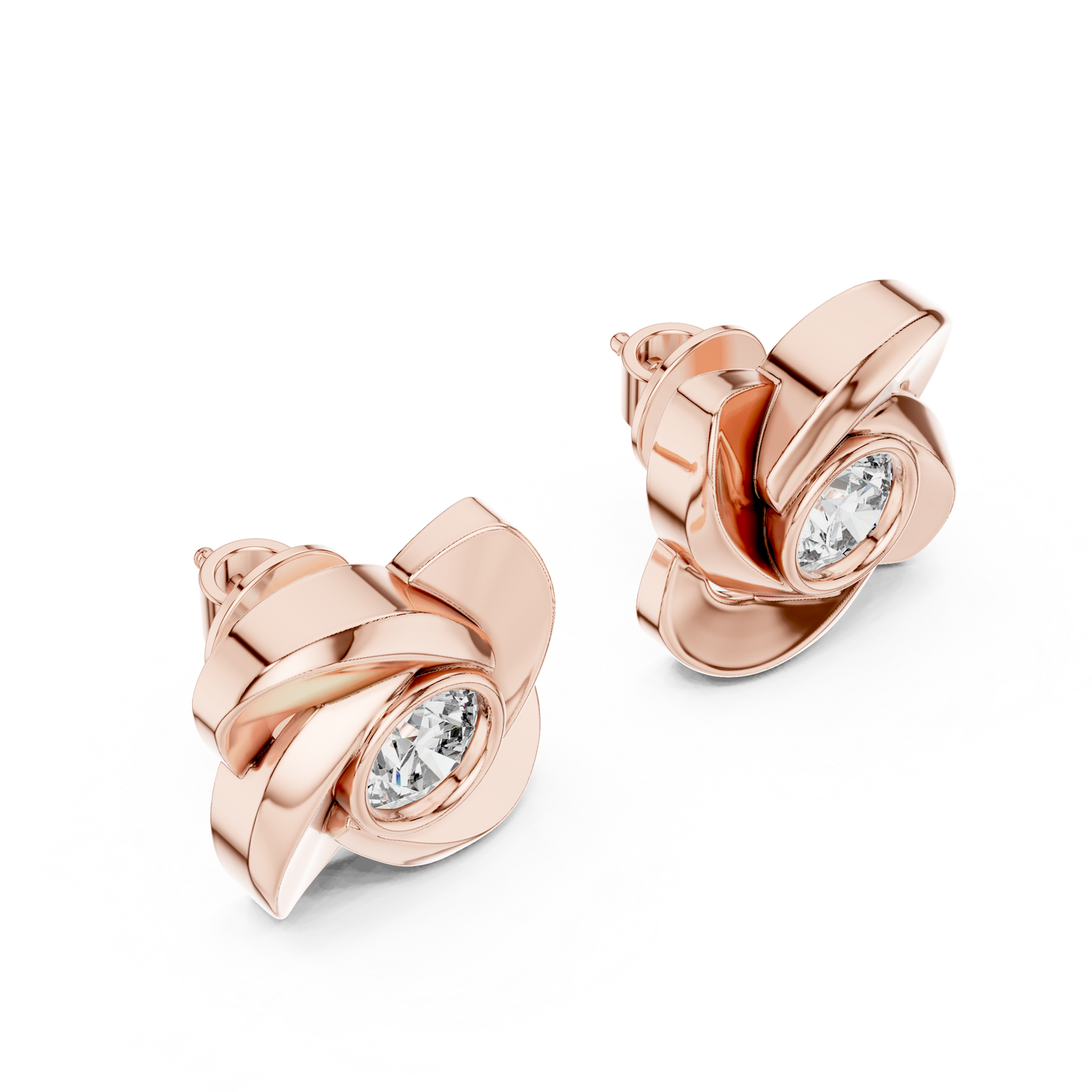1.8ctw Round Diamond Bezel Pinwheel Floral Stud Earrings - Solid Gold