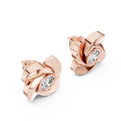 1.8ctw Round Diamond Bezel Pinwheel Floral Stud Earrings - Solid Gold