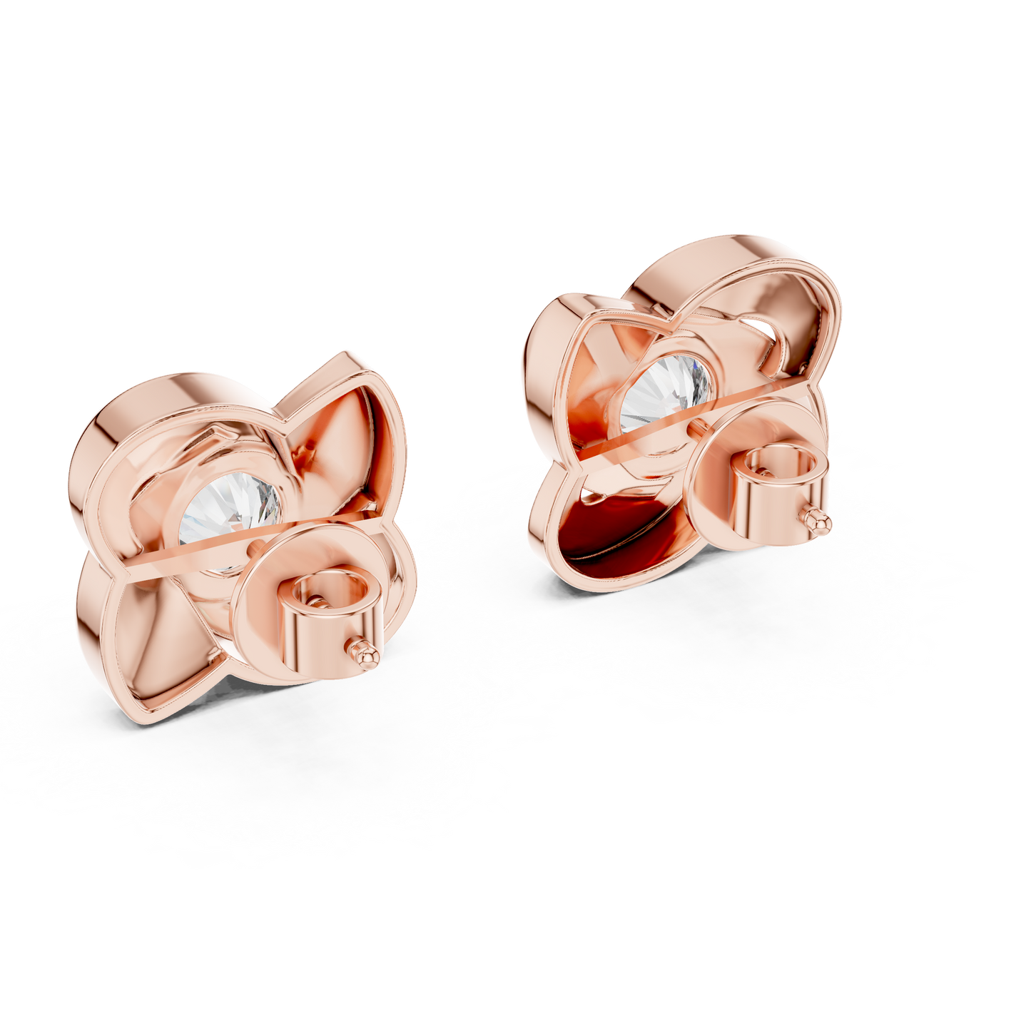 1.8ctw Round Diamond Bezel Pinwheel Floral Stud Earrings - Solid Gold