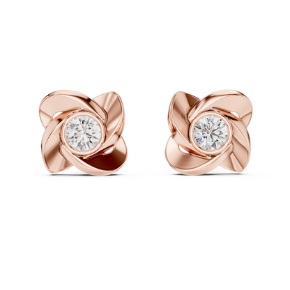 1.8ctw Round Diamond Bezel Pinwheel Floral Stud Earrings - Solid Gold