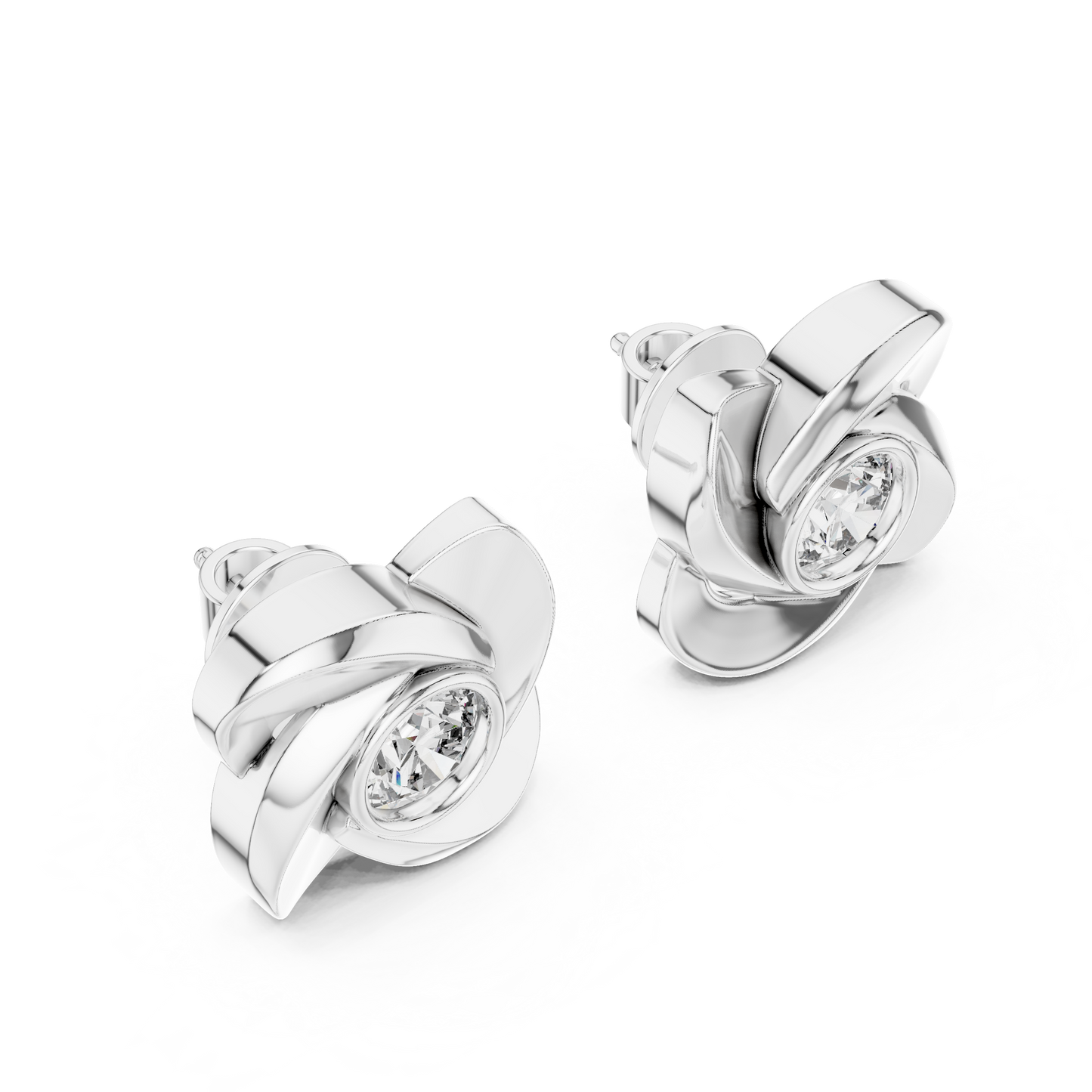 1.8ctw Round Diamond Bezel Pinwheel Floral Stud Earrings - Solid Gold