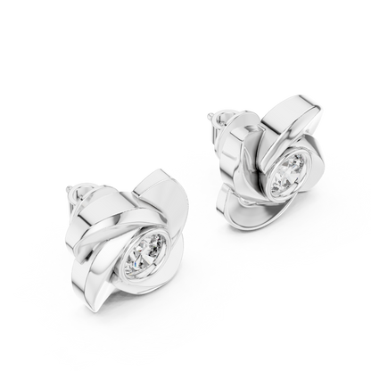 1.8ctw Round Diamond Bezel Pinwheel Floral Stud Earrings - Solid Gold