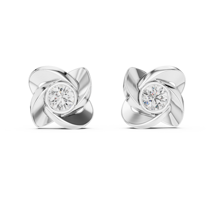 1.8ctw Round Diamond Bezel Pinwheel Floral Stud Earrings - Solid Gold