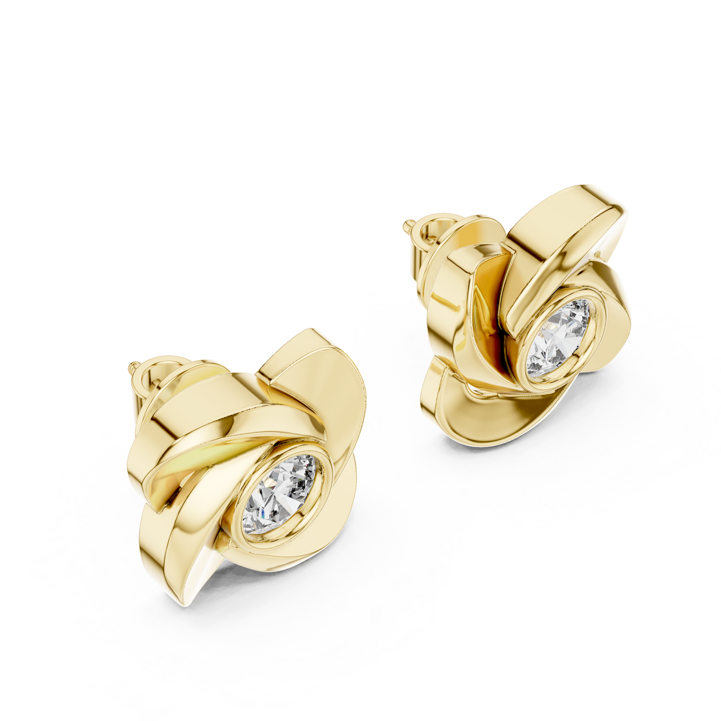 1.8ctw Round Diamond Bezel Pinwheel Floral Stud Earrings - Solid Gold