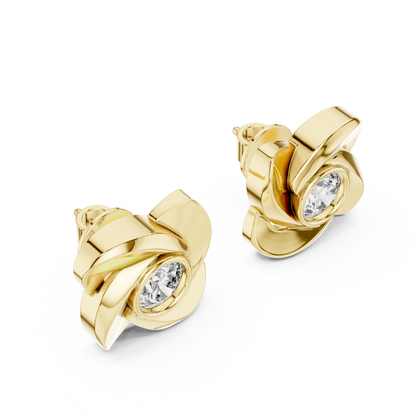 1.8ctw Round Diamond Bezel Pinwheel Floral Stud Earrings - Solid Gold