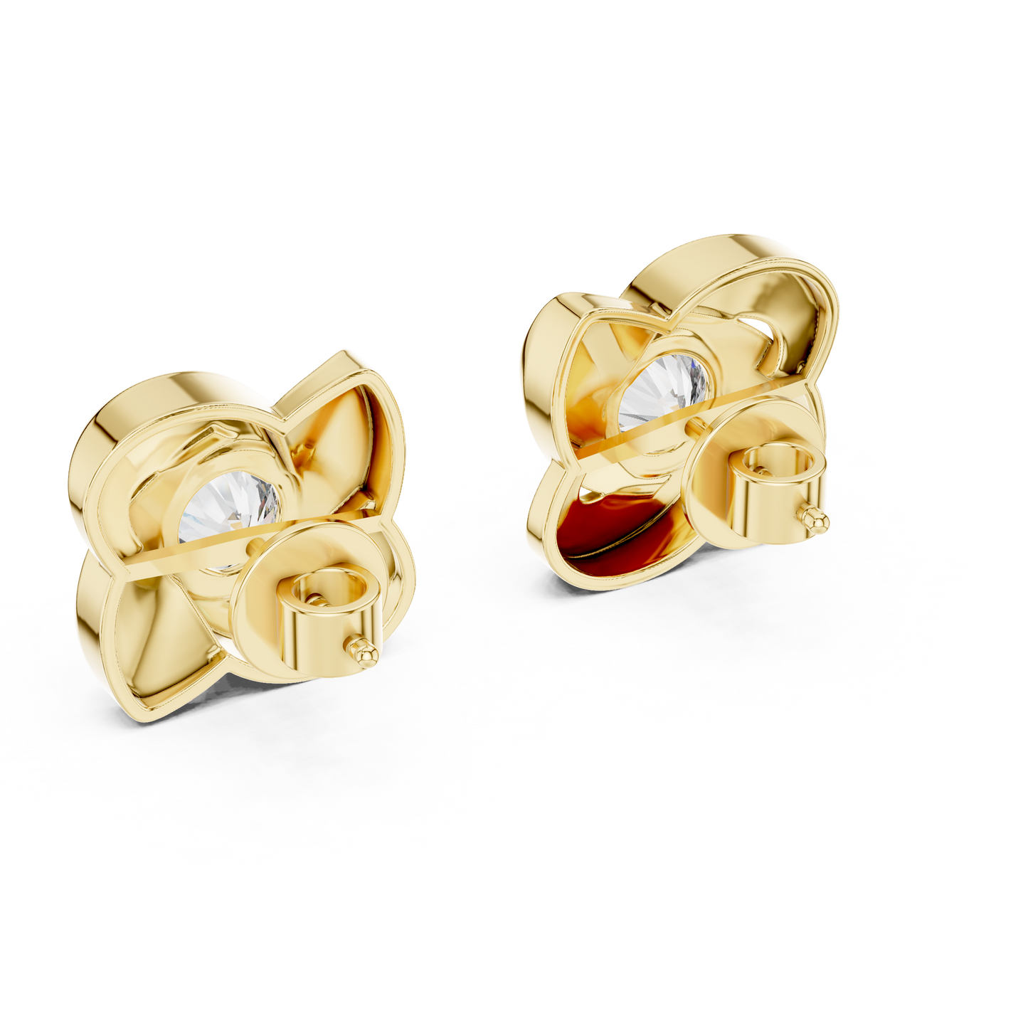 1.8ctw Round Diamond Bezel Pinwheel Floral Stud Earrings - Solid Gold