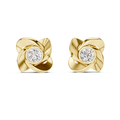 1.8ctw Round Diamond Bezel Pinwheel Floral Stud Earrings - Solid Gold