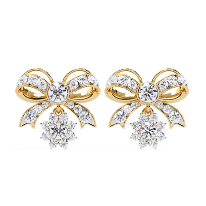 Diamond-studded Bow and Floral Cluster Earrings In Gold - 2.21 Ct