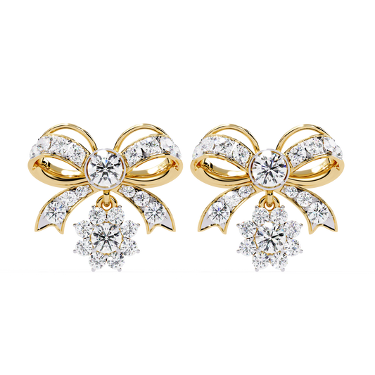 Diamond-studded Bow and Floral Cluster Earrings In Gold - 2.21 Ct