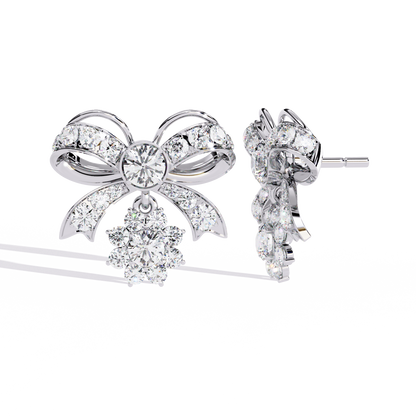 Diamond-studded Bow and Floral Cluster Earrings In Gold - 2.21 Ct