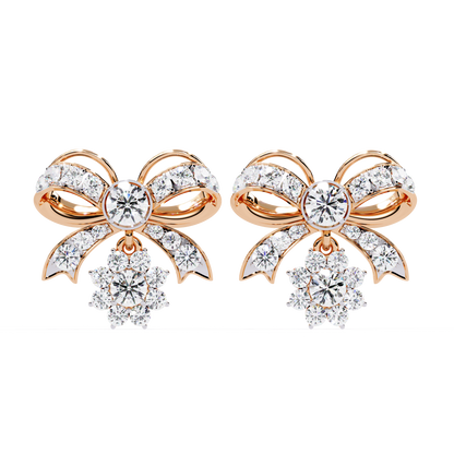 Diamond-studded Bow and Floral Cluster Earrings In Gold - 2.21 Ct