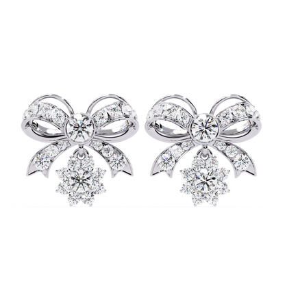 Diamond-studded Bow and Floral Cluster Earrings In Gold - 2.21 Ct