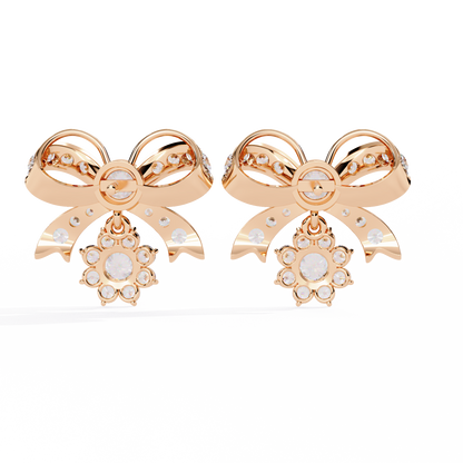 Diamond-studded Bow and Floral Cluster Earrings In Gold - 2.21 Ct