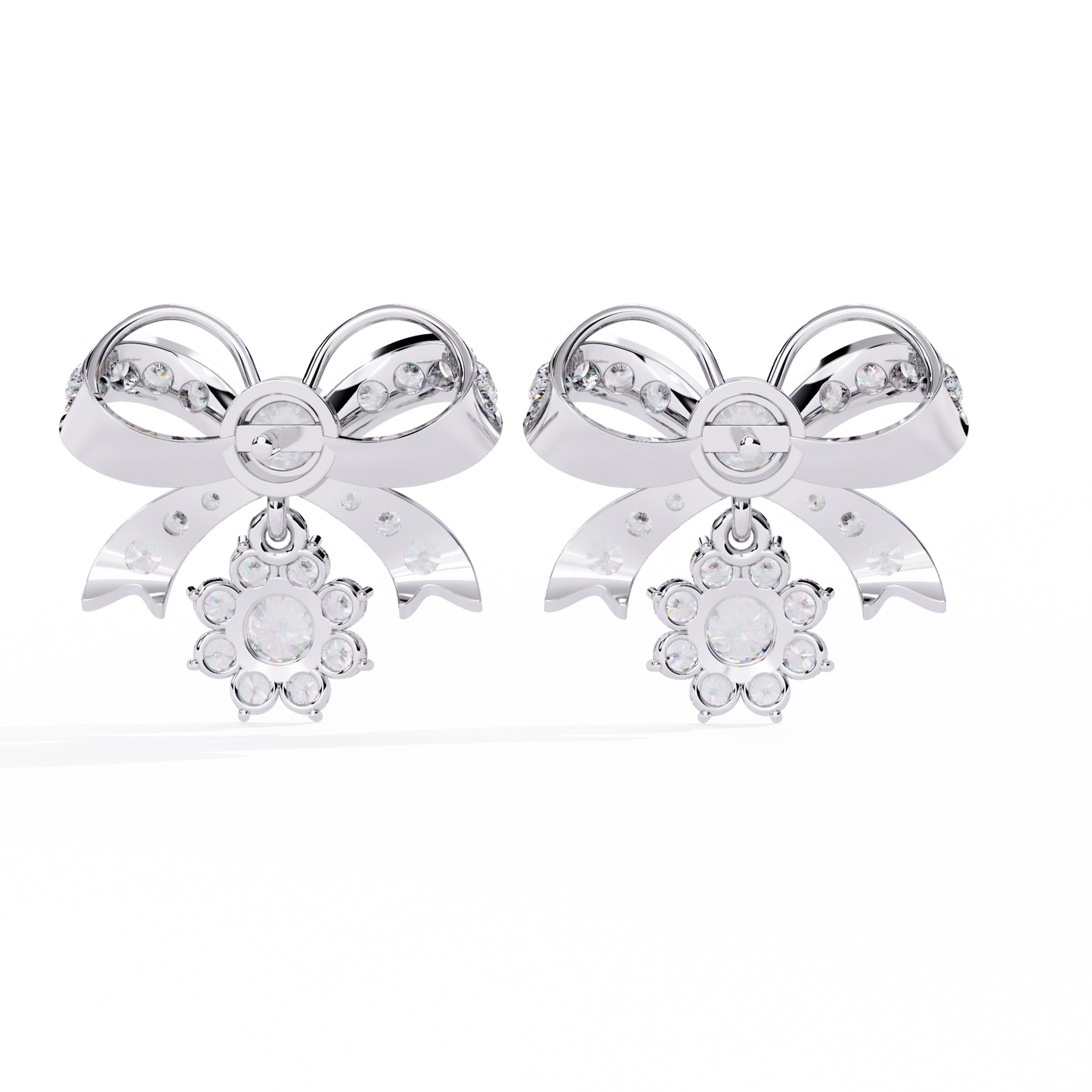 Diamond-studded Bow and Floral Cluster Earrings In Gold - 2.21 Ct